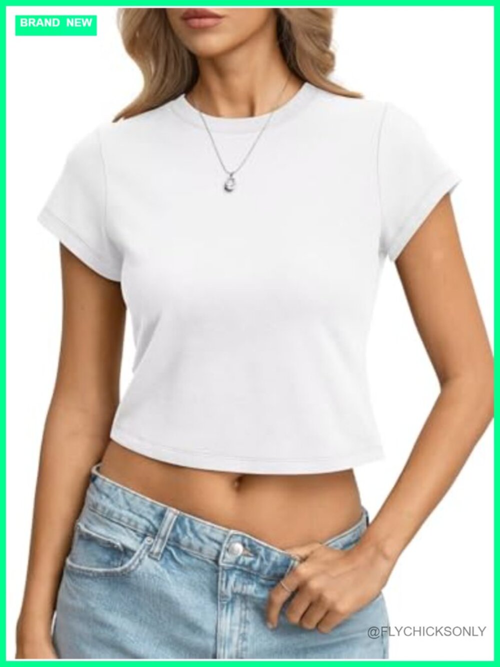 Womens Cotton Crop Top Short Sleeve Slim Fit Crew Neck Baby Tee